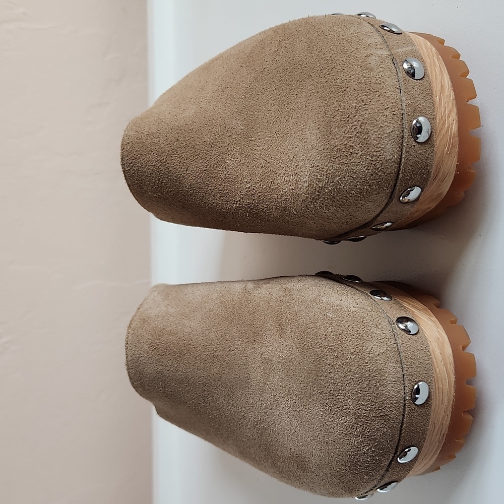 Lisa Vicky Vim Platform Suede Clogs Tan Camel Woo… - image 3